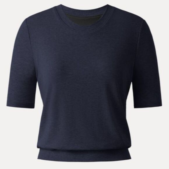 OGL Soft Stretchy Wool Blend Short Sleeve Banded Hem Brami Top Navy Size Small - Picture 4 of 11